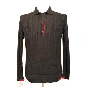 Elegant Black Men's Sweater with Red Trim